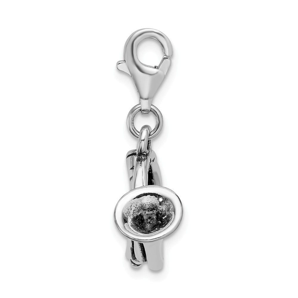 Million Charms 925 Sterling Silver 3-D Antiqued French Horn With Lobster Clasp Charm