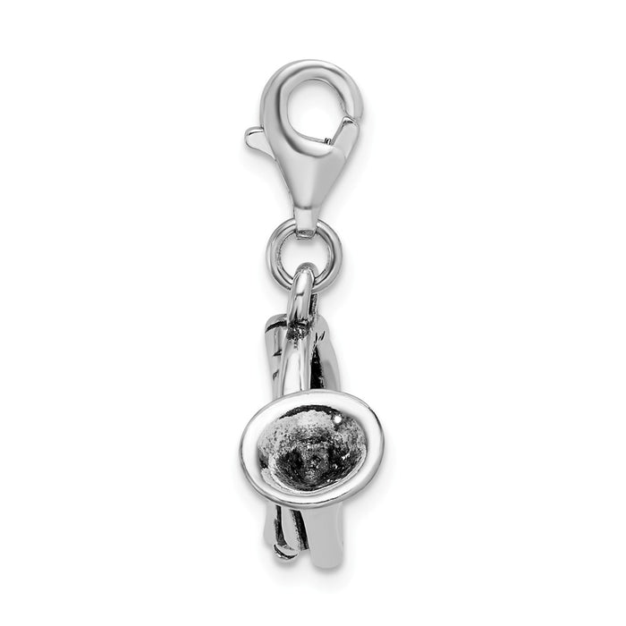 Million Charms 925 Sterling Silver 3-D Antiqued French Horn With Lobster Clasp Charm