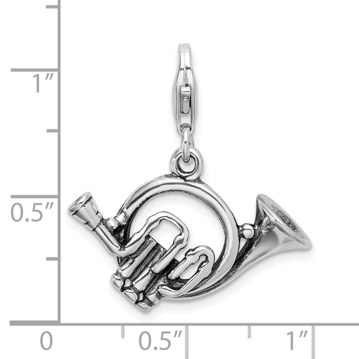 Million Charms 925 Sterling Silver 3-D Antiqued French Horn With Lobster Clasp Charm