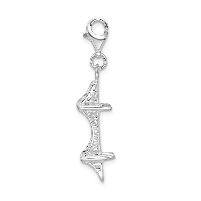 Million Charms 925 Sterling Silver With Rhodium-Plated Polished Mackinac Bridge With Lobster Clasp Charm