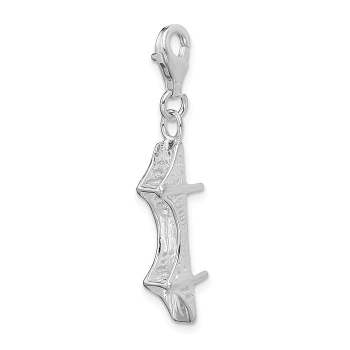 Million Charms 925 Sterling Silver With Rhodium-Plated Polished Mackinac Bridge With Lobster Clasp Charm