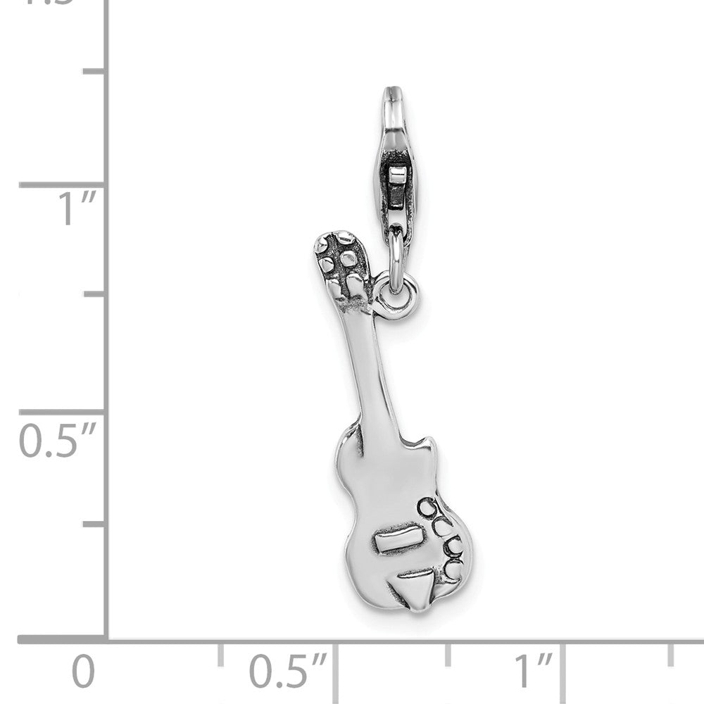 Million Charms 925 Sterling Silver Antiqued Electric Guitar With Lobster Clasp Charm