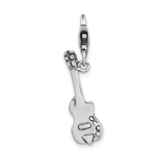 Million Charms 925 Sterling Silver Antiqued Electric Guitar With Lobster Clasp Charm