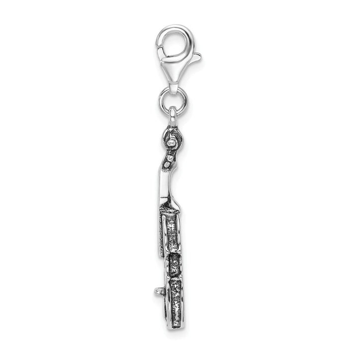 Million Charms 925 Sterling Silver 3-D Antiqued Violin With Lobster Clasp Charm