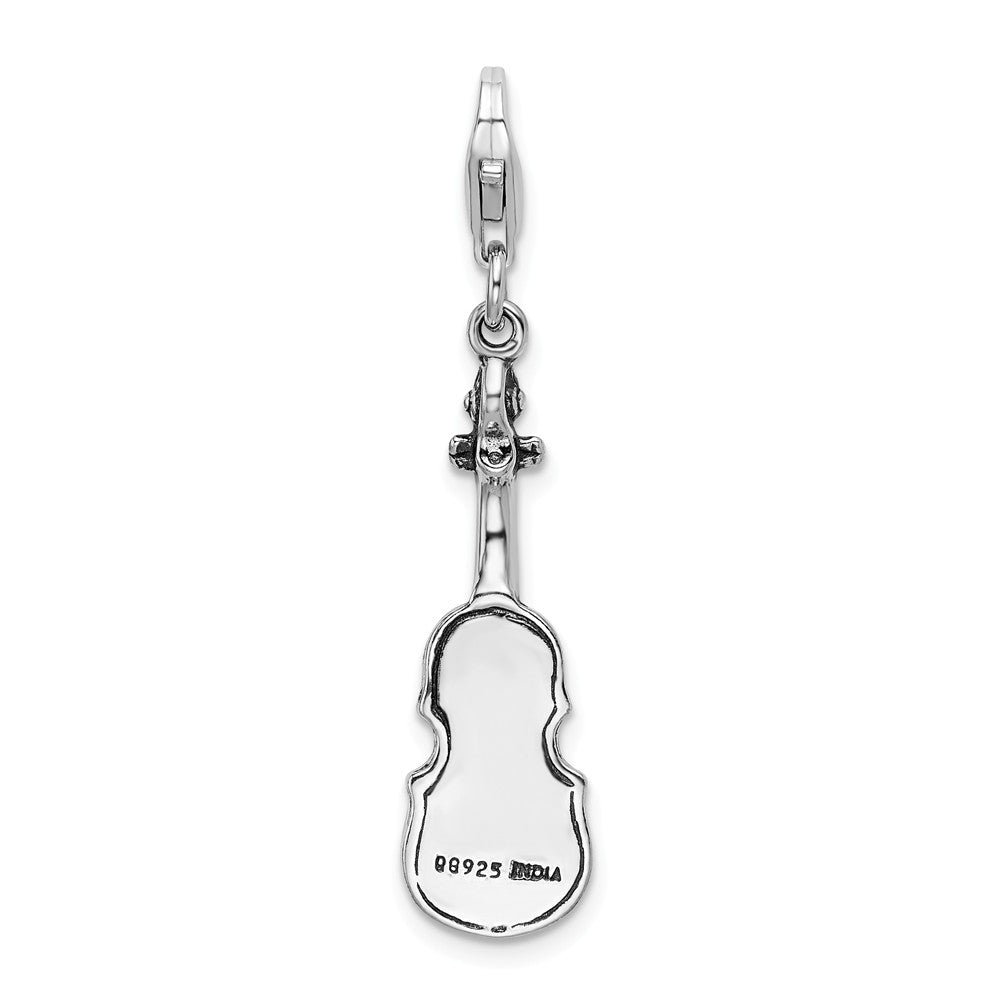 Million Charms 925 Sterling Silver 3-D Antiqued Violin With Lobster Clasp Charm