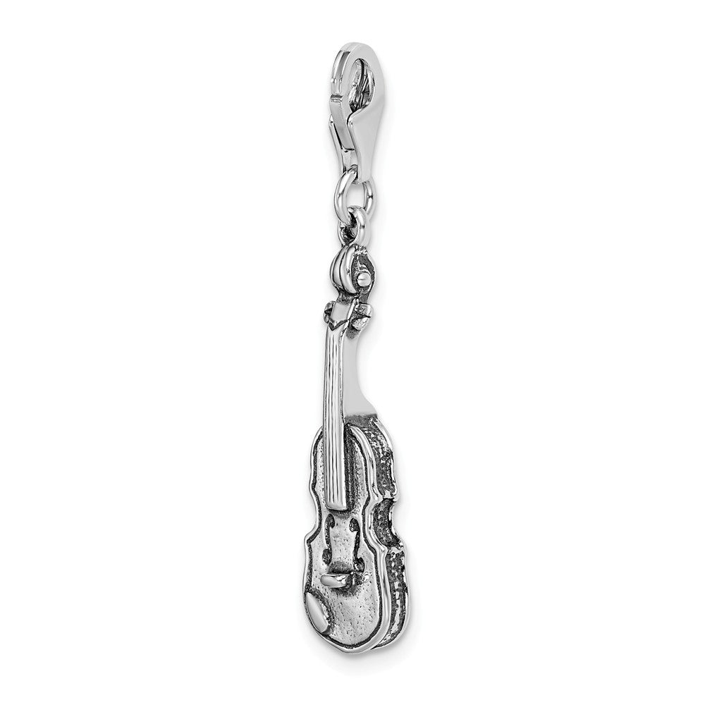 Million Charms 925 Sterling Silver 3-D Antiqued Violin With Lobster Clasp Charm