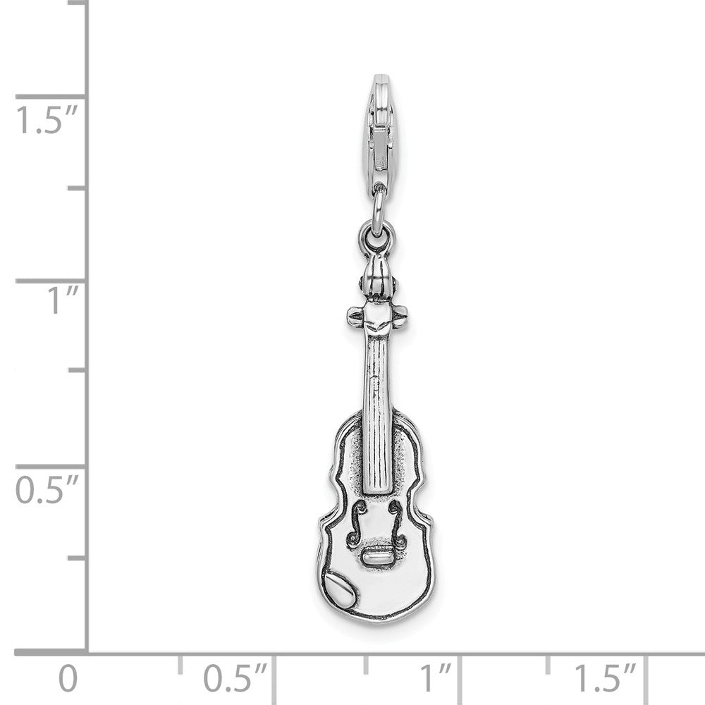 Million Charms 925 Sterling Silver 3-D Antiqued Violin With Lobster Clasp Charm
