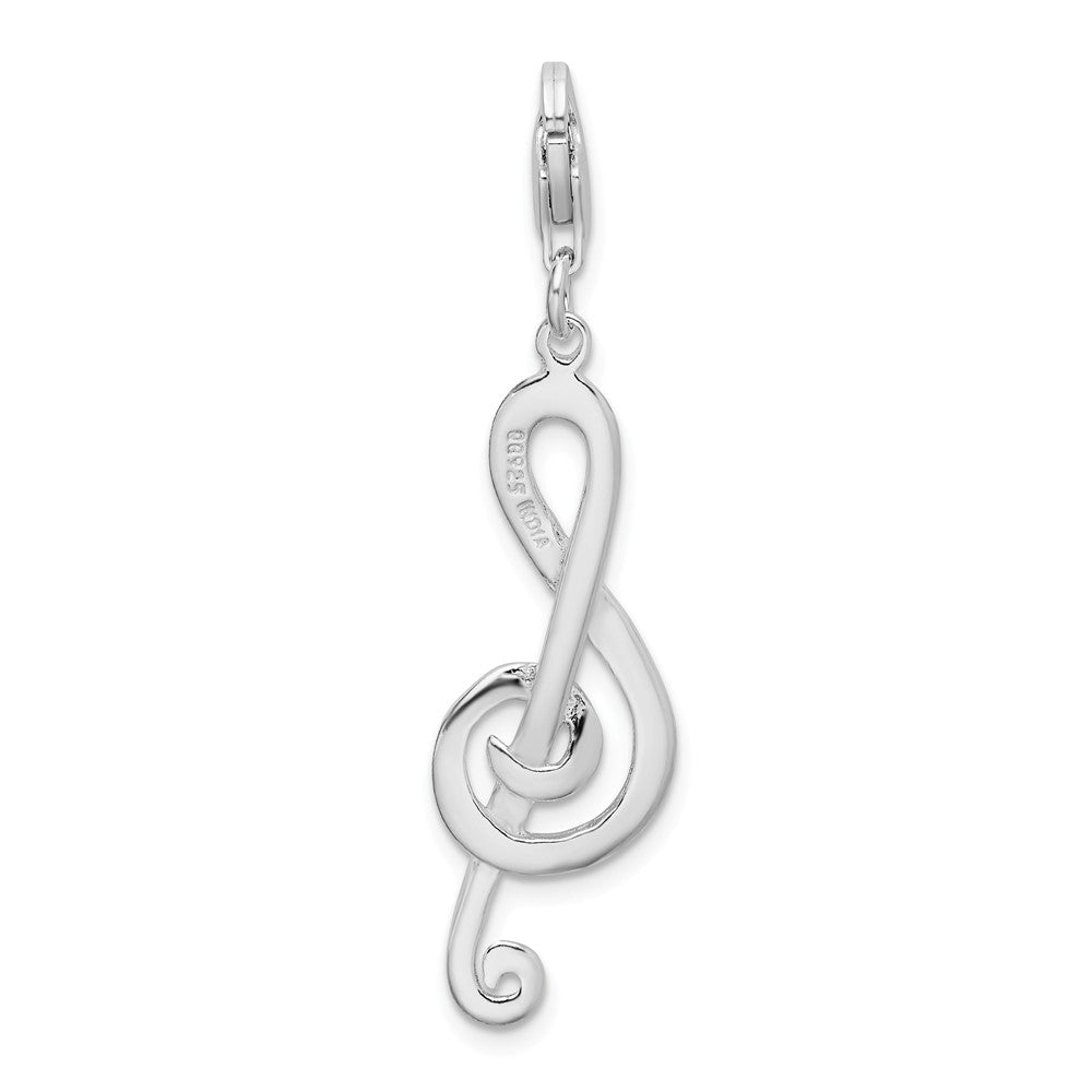 Million Charms 925 Sterling Silver With Rhodium-Plated Diamond-Cut Treble Clef With Lobster Clasp Charm