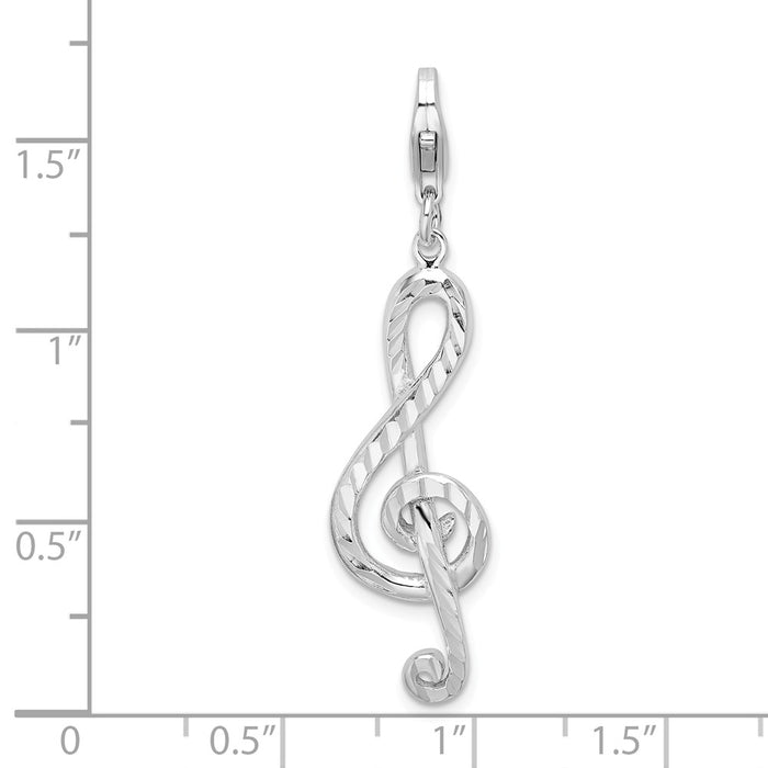 Million Charms 925 Sterling Silver With Rhodium-Plated Diamond-Cut Treble Clef With Lobster Clasp Charm