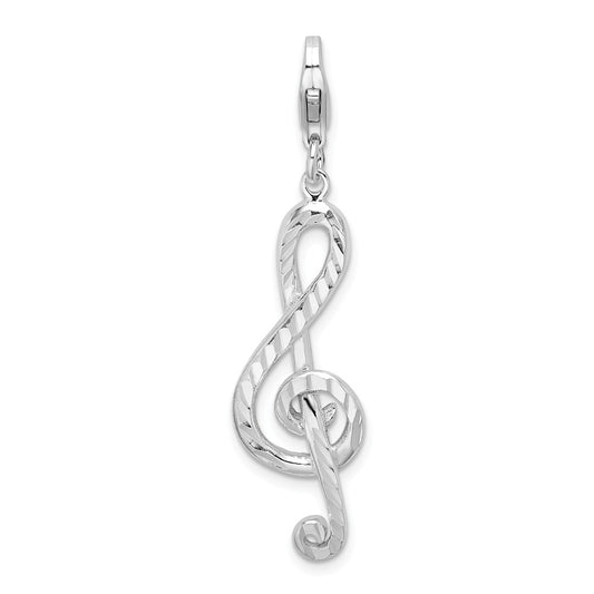 Million Charms 925 Sterling Silver With Rhodium-Plated Diamond-Cut Treble Clef With Lobster Clasp Charm