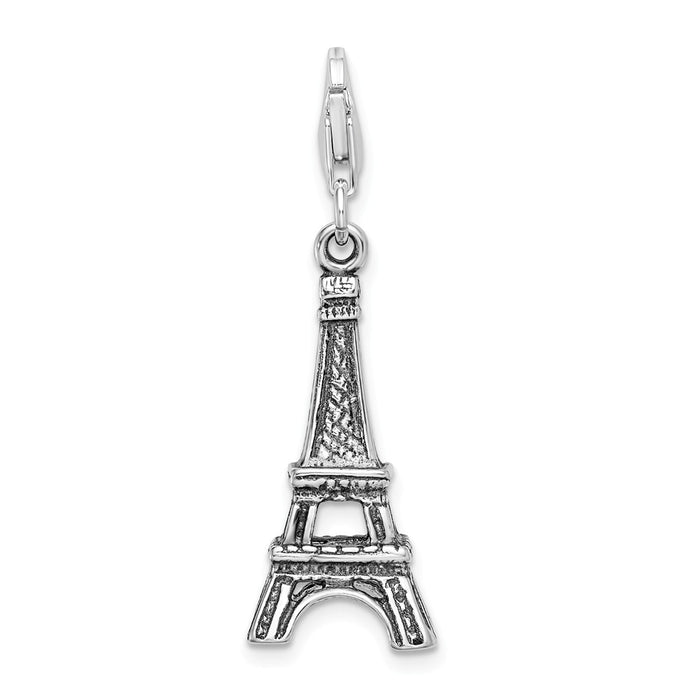 Million Charms 925 Sterling Silver 3-D Antiqued Effiel Tower With Lobster Clasp Charm