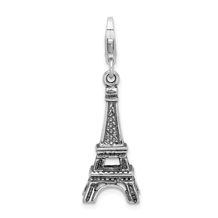 Million Charms 925 Sterling Silver 3-D Antiqued Effiel Tower With Lobster Clasp Charm