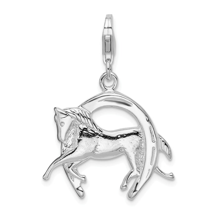 Million Charms 925 Sterling Silver Rhodium-Plated Horse, Shoe With Lobster Clasp Charm