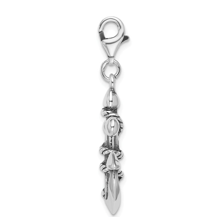 Million Charms 925 Sterling Silver 3-D Antiqued Nautical Anchor & Rope With Lobster Clasp Charm