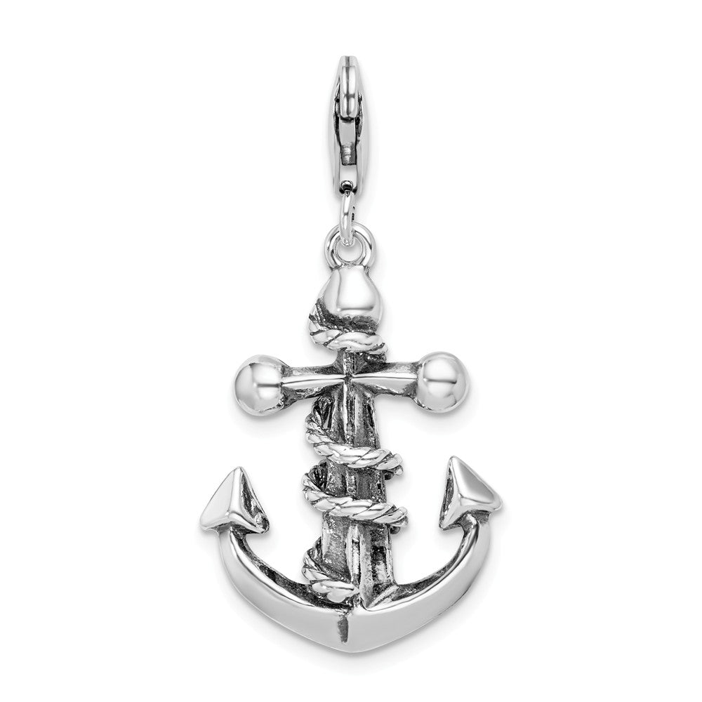 Million Charms 925 Sterling Silver 3-D Antiqued Nautical Anchor & Rope With Lobster Clasp Charm