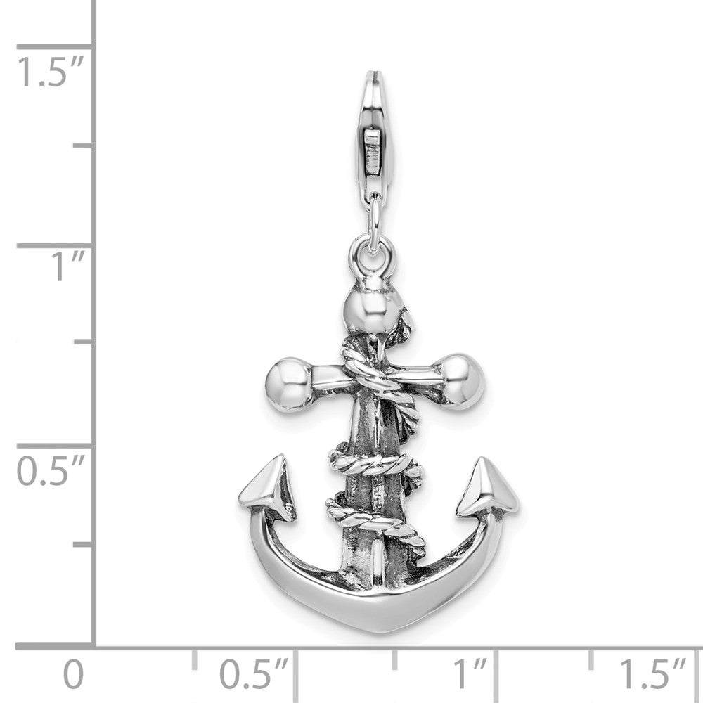 Million Charms 925 Sterling Silver 3-D Antiqued Nautical Anchor & Rope With Lobster Clasp Charm