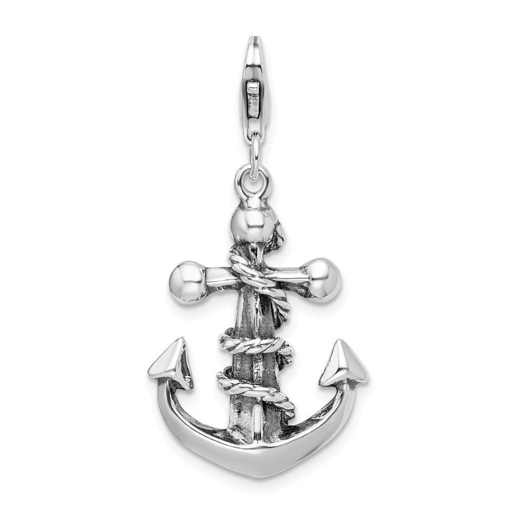 Million Charms 925 Sterling Silver 3-D Antiqued Nautical Anchor & Rope With Lobster Clasp Charm