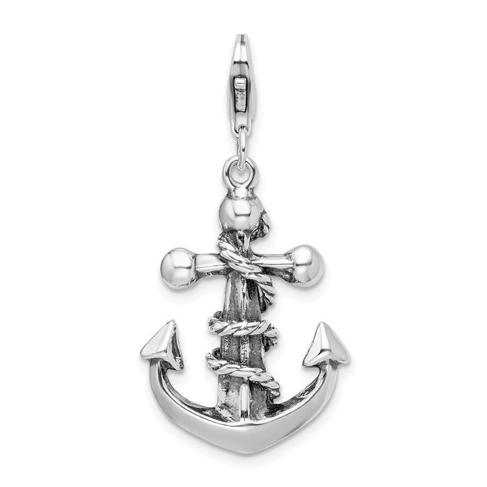 Million Charms 925 Sterling Silver 3-D Antiqued Nautical Anchor & Rope With Lobster Clasp Charm
