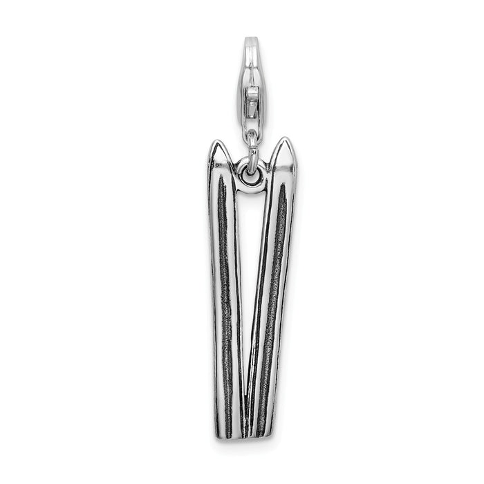 Million Charms 925 Sterling Silver Antiqued Skis With Lobster Clasp Charm