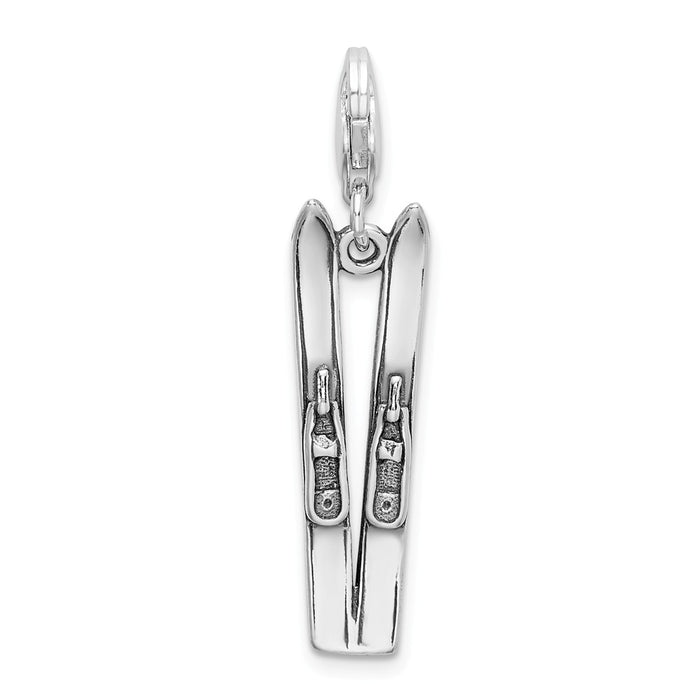 Million Charms 925 Sterling Silver Antiqued Skis With Lobster Clasp Charm