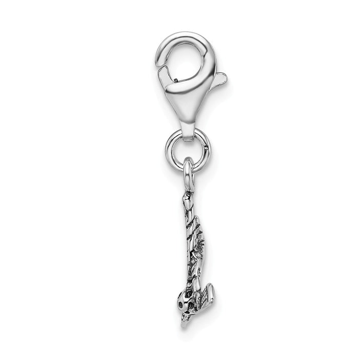 Million Charms 925 Sterling Silver Antiqued Sports Golf Clubs & Ball With Lobster Clasp Charm