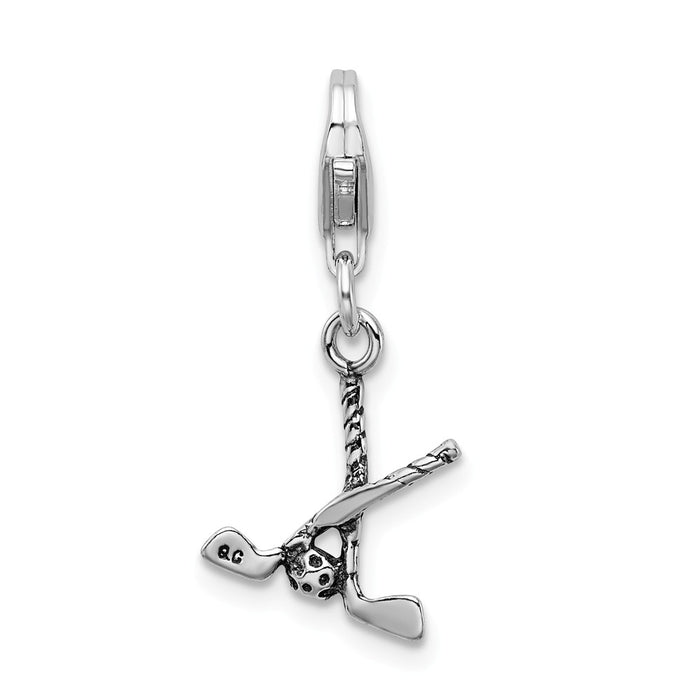 Million Charms 925 Sterling Silver Antiqued Sports Golf Clubs & Ball With Lobster Clasp Charm