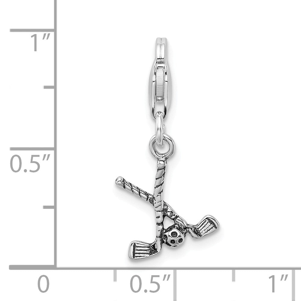 Million Charms 925 Sterling Silver Antiqued Sports Golf Clubs & Ball With Lobster Clasp Charm