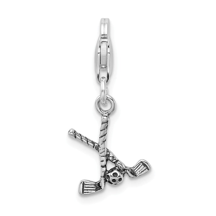 Million Charms 925 Sterling Silver Antiqued Sports Golf Clubs & Ball With Lobster Clasp Charm