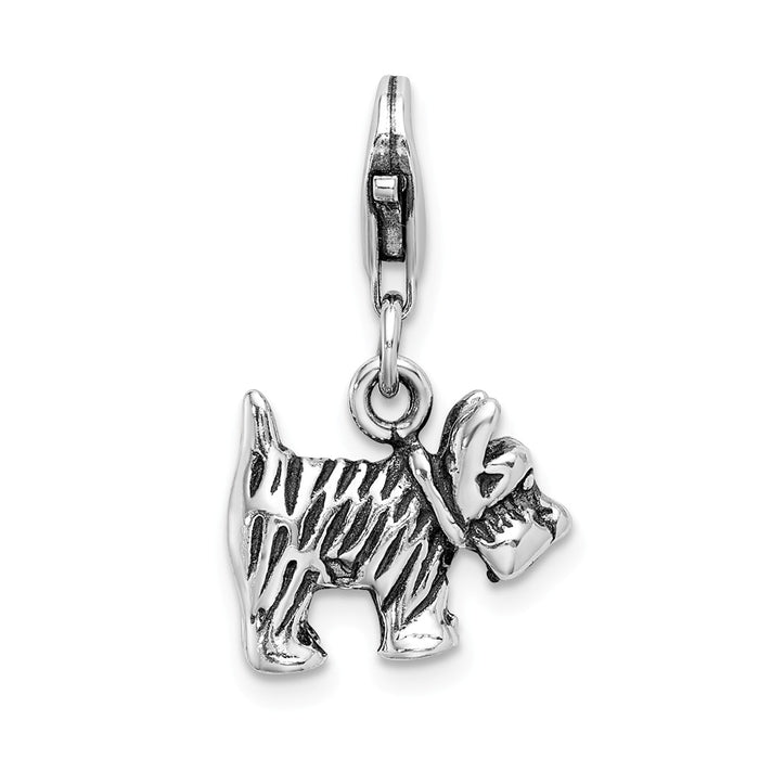 Million Charms 925 Sterling Silver 3-D Antiqued Scottie Dog With Lobster Clasp Charm