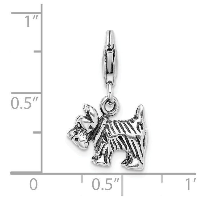 Million Charms 925 Sterling Silver 3-D Antiqued Scottie Dog With Lobster Clasp Charm