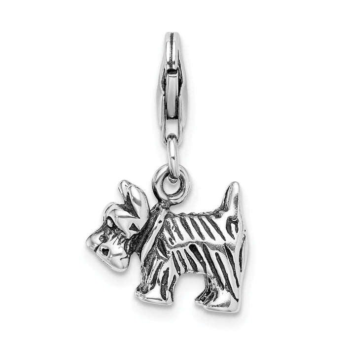 Million Charms 925 Sterling Silver 3-D Antiqued Scottie Dog With Lobster Clasp Charm