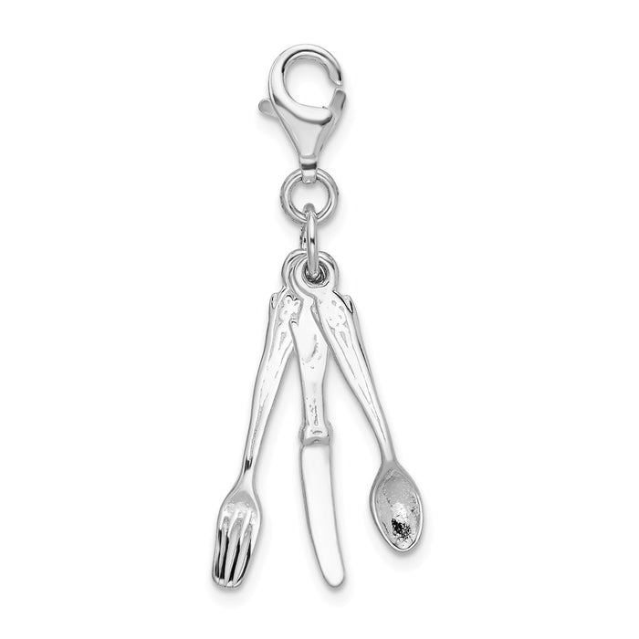 Million Charms 925 Sterling Silver Rhodium-Plated Cutlery With Lobster Clasp Charm