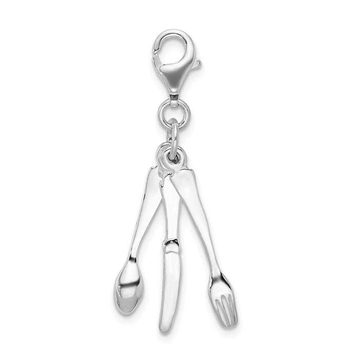 Million Charms 925 Sterling Silver Rhodium-Plated Cutlery With Lobster Clasp Charm