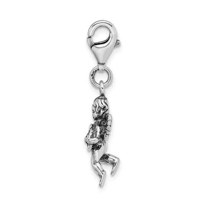 Million Charms 925 Sterling Silver 3D Antiqued Angel & Harp With Lobster Clasp Charm