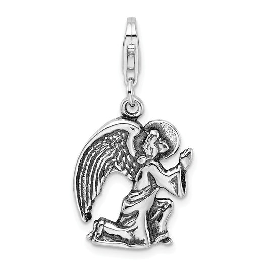 Million Charms 925 Sterling Silver Antique Kneeling Angel With Lobster Clasp Charm