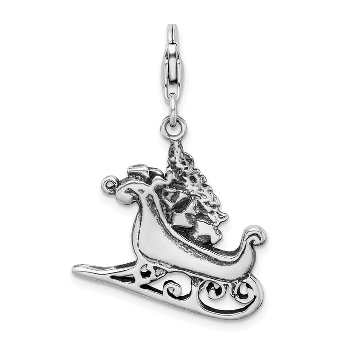 Million Charms 925 Sterling Silver 2D Antiqued Sleigh With Lobster Clasp Charm