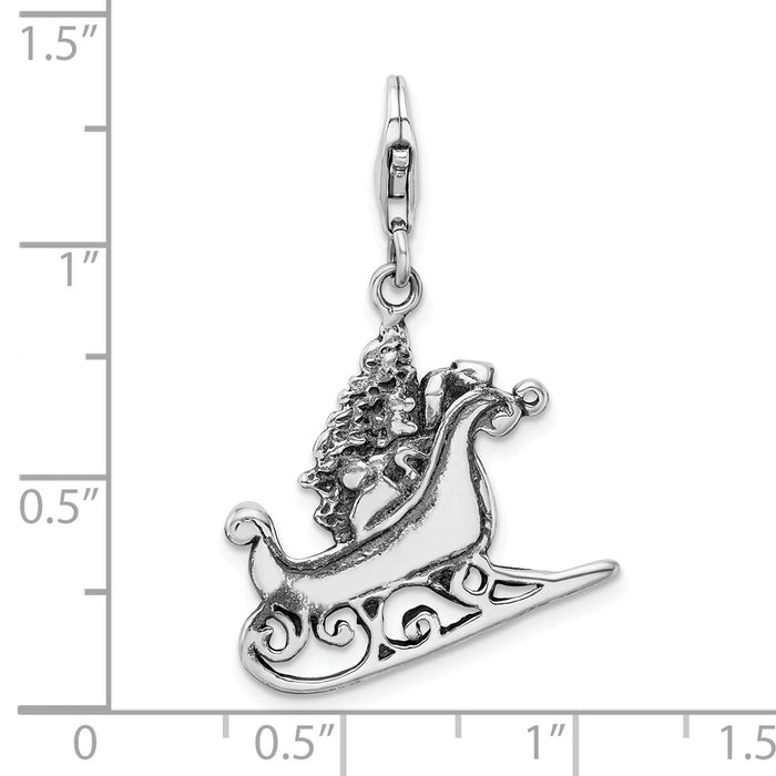 Million Charms 925 Sterling Silver 2D Antiqued Sleigh With Lobster Clasp Charm