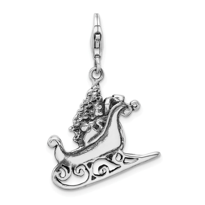 Million Charms 925 Sterling Silver 2D Antiqued Sleigh With Lobster Clasp Charm