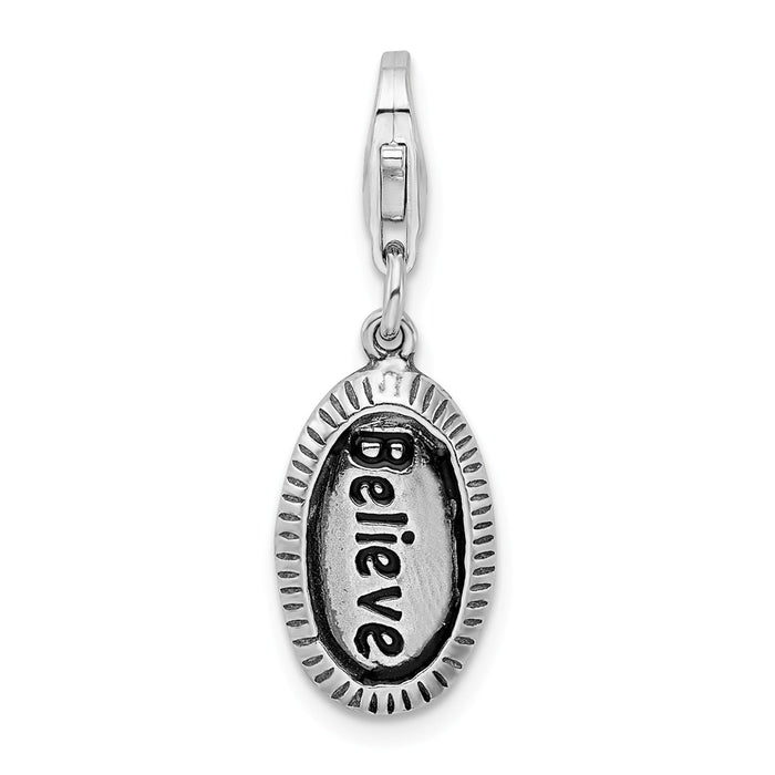 Million Charms 925 Sterling Silver Antiqued Believe With Lobster Clasp Charm