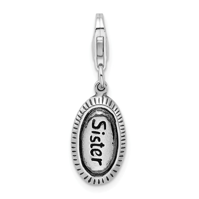 Million Charms 925 Sterling Silver Antiqued Sister With Lobster Clasp Charm