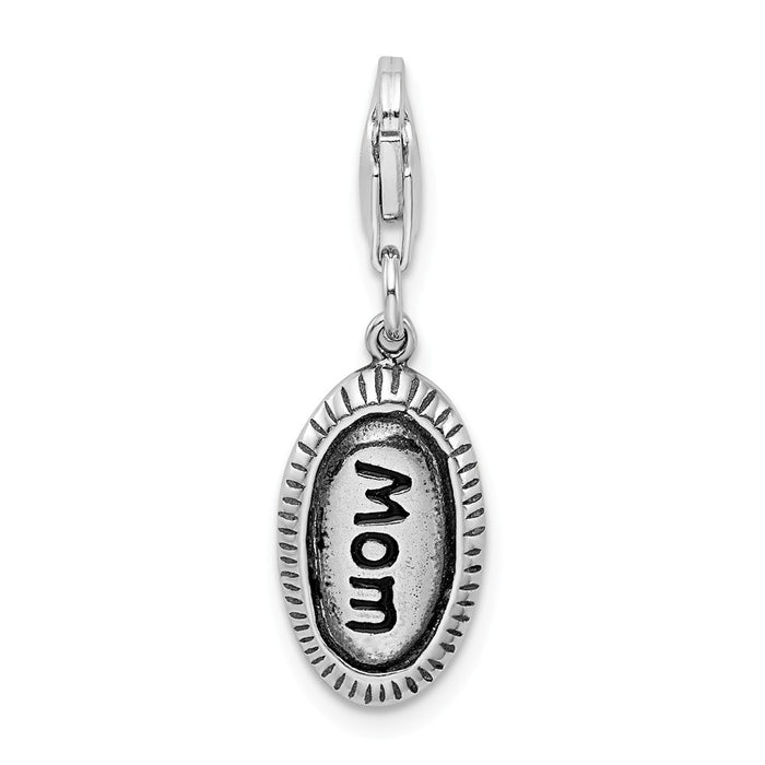 Million Charms 925 Sterling Silver Antiqued Mom With Lobster Clasp Charm