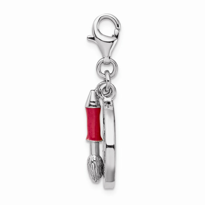 Million Charms 925 Sterling Silver Rhodium-Plated (Cubic Zirconia) CZ Enamel Artist Palette With Lobster Clasp Charm