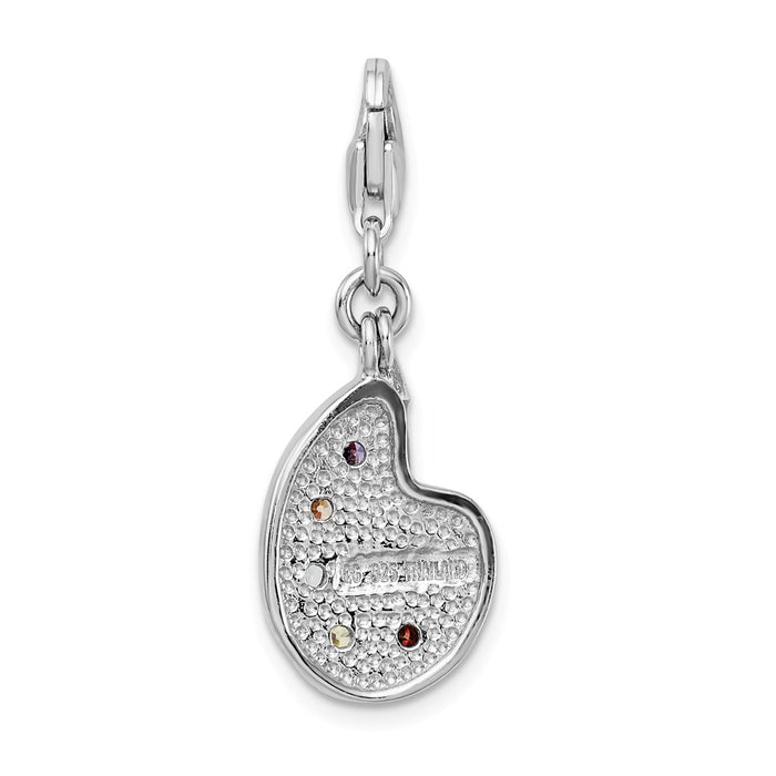 Million Charms 925 Sterling Silver Rhodium-Plated (Cubic Zirconia) CZ Enamel Artist Palette With Lobster Clasp Charm
