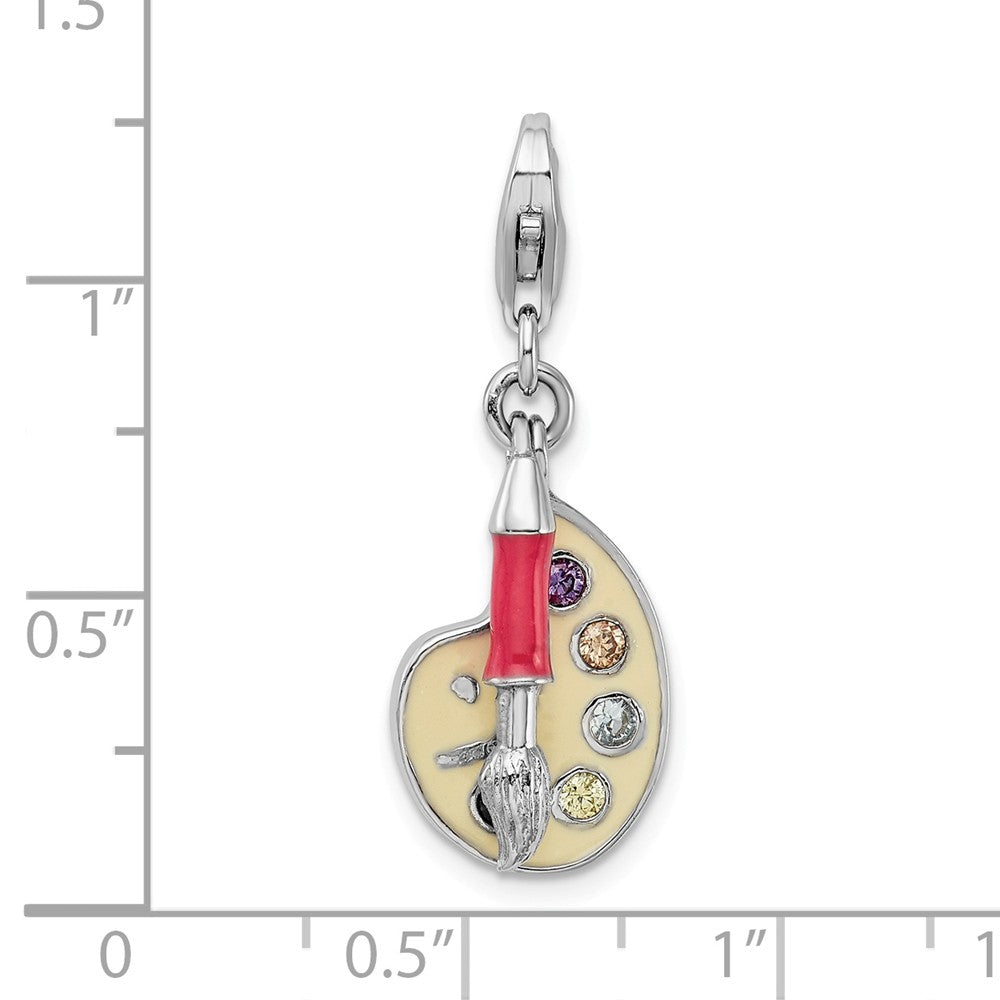 Million Charms 925 Sterling Silver Rhodium-Plated (Cubic Zirconia) CZ Enamel Artist Palette With Lobster Clasp Charm