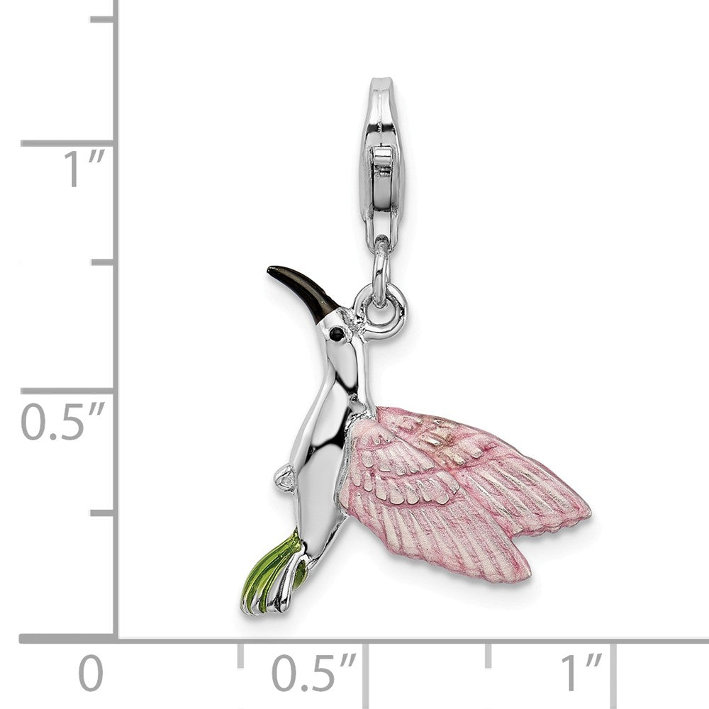 Million Charms 925 Sterling Silver Rhodium-Plated Enamel Hummingbird With Lobster Clasp Charm