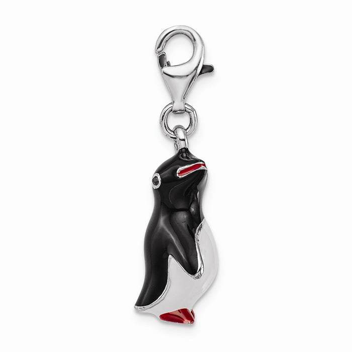 Million Charms 925 Sterling Silver Rhodium-Plated Enamel Penguin With Lobster Clasp Charm