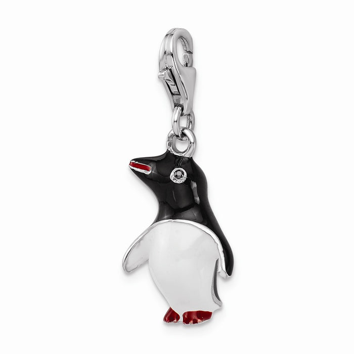 Million Charms 925 Sterling Silver Rhodium-Plated Enamel Penguin With Lobster Clasp Charm