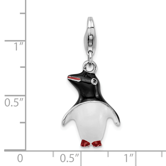 Million Charms 925 Sterling Silver Rhodium-Plated Enamel Penguin With Lobster Clasp Charm