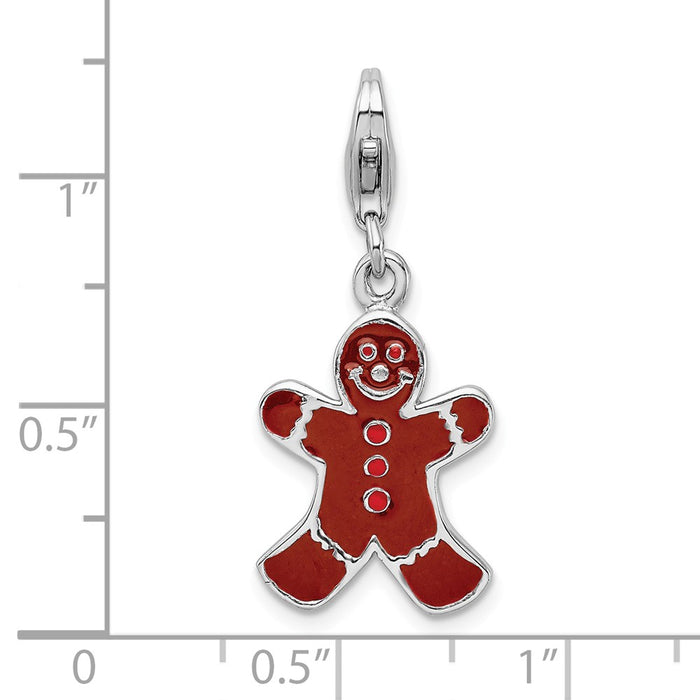 Million Charms 925 Sterling Silver With Rhodium-Plated Enamel Gingerbread Man With Lobster Clasp Charm