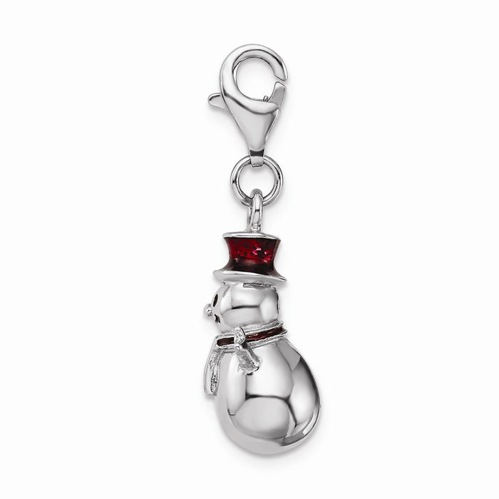 Million Charms 925 Sterling Silver With Rhodium-Plated Enamel Snowman With Lobster Clasp Charm